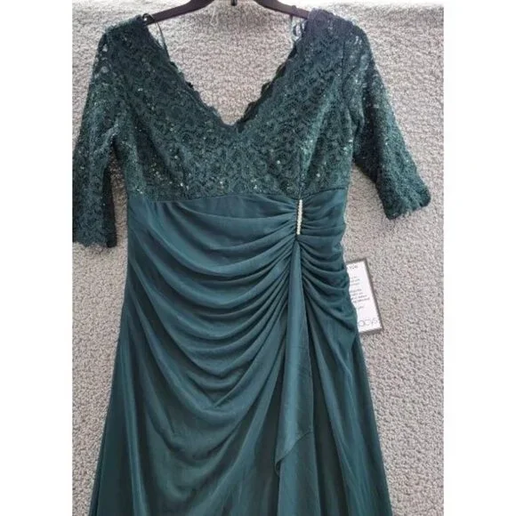 Betsy & Adams 16 Navy Blue Sequin Lace Bodice Gown Ruched Skirt & Beaded Detail - Picture 10 of 11